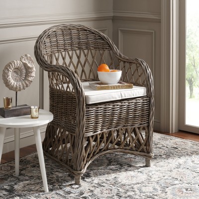 Natural Brown Wicker Arm Chair with Cushion