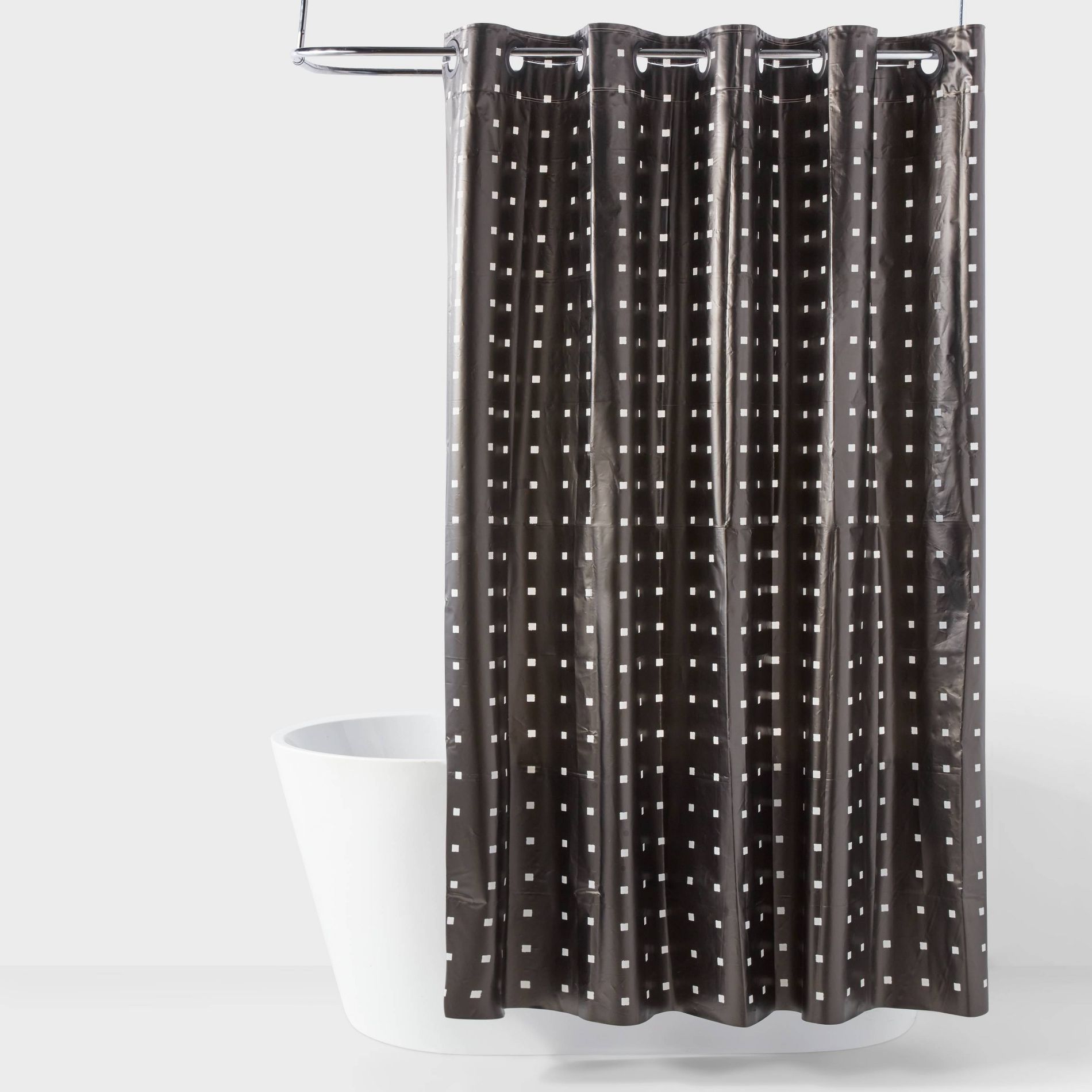 Stamped Squares Hookless Easy Install Shower Curtain White - Room Essentials™: PEVA Material, Includes Rings, Molded Stripe Design