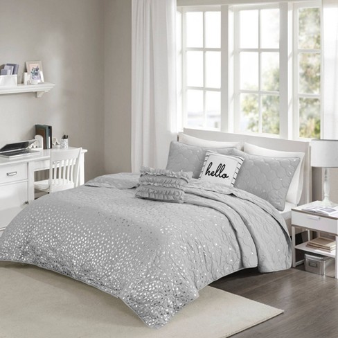 Nova Full Queen 5pc Metallic Printed Coverlet Set Gray Silver Target