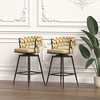 28" Technical Leather Woven Bar Stool Set of 2, 360¡ã Swivel Upholstered Counter Stools with Back, Footrest and Metal Legs - 2 of 4