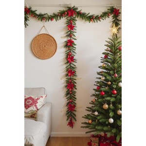 GustoWave 9 ft Pre-Lit Christmas with LED Lights,Lighted with Pine Cones Flower Cypress Leaves Christmas Ball, Indoor Outdoor Xmas Decoration - 1 of 3