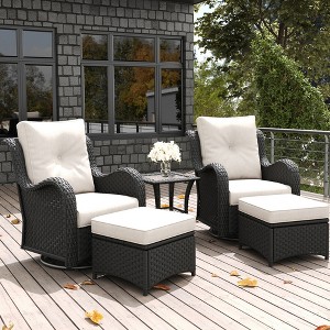 LayinSun Outdoor Patio Furniture Set, Black Rattan Wicker Sectional Swivel Rocker Chairs Sets with Ottomans, Swivel Glider Chair - 1 of 4