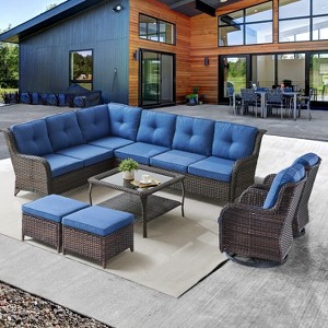 Belord 7PCS Patio Furniture Set with Swivel Chairs, All Weather Wicker L Shape Outdoor Sectional Sofa Set with Swivel Chairs, Ottomans, Coffee Table - 1 of 4