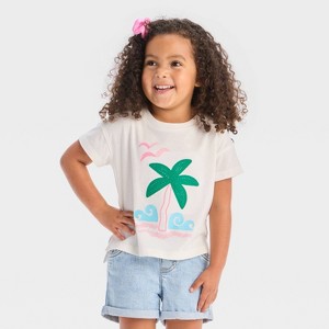Toddler Girls' Boxy Short Sleeve Palm Tree Graphic T-Shirt - Cat & Jack™ Cream - 1 of 2