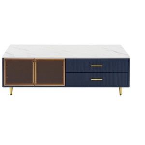 Bella Depot 47.2''W Modern Coffee Table  with 2 Glass Door Storage, 4 Drawers - 1 of 4