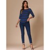 INSPIRE CHIC Women's Elbow Sleeves Boat Slim Fit Casual Stripe Animal Print Multi Floral Pattern T-Shirt - 3 of 4