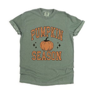 Simply Sage Market Women's Pumpkin Season Varsity Grunge Short Sleeve Garment Dyed Tee - 1 of 4