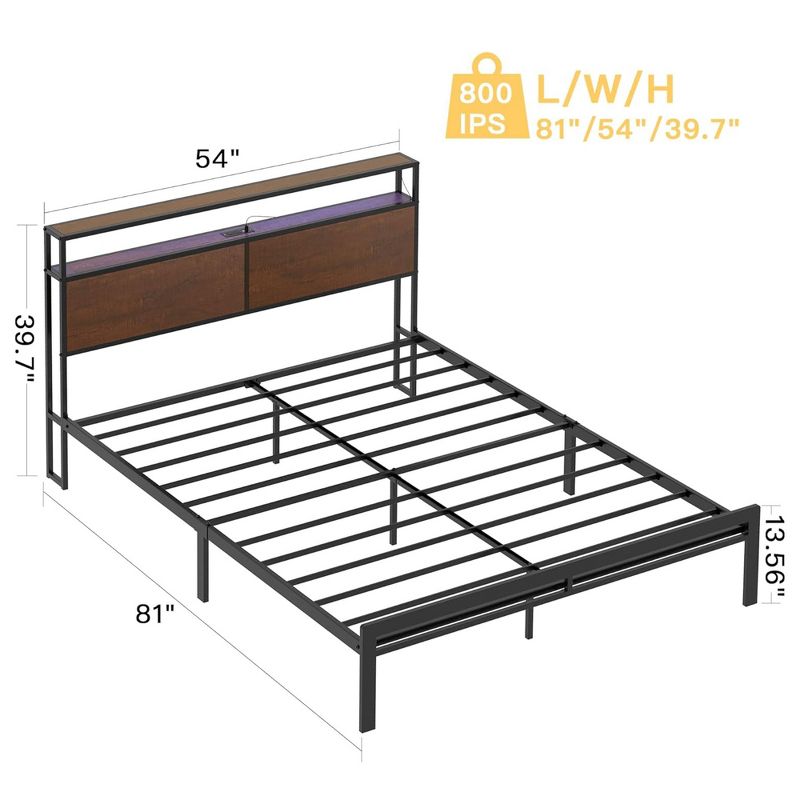 HAUSOURCE Full Bed Frame with Storage Headboard, Noise Free Design, 13 Heavy Duty Metal Slats, and Metal Platform Bed for Family and Master bedrooms, 2 of 7