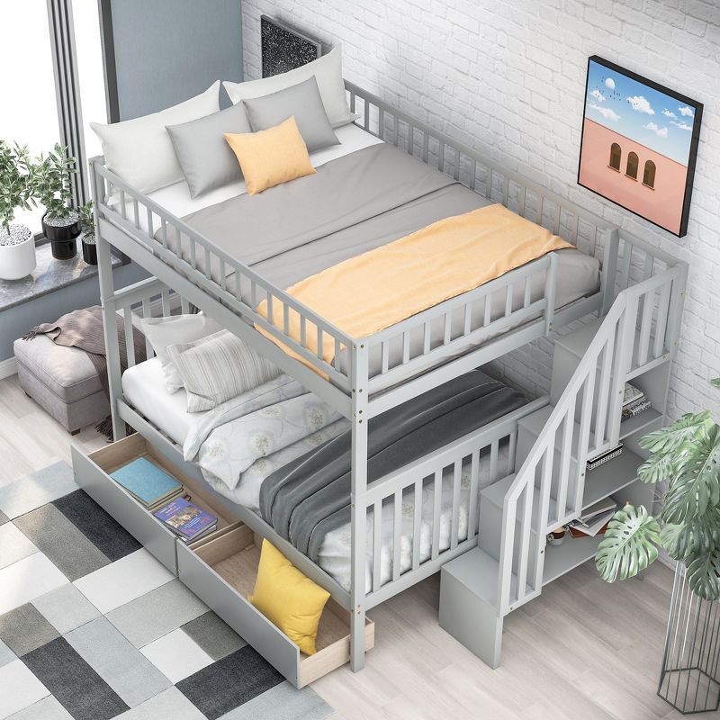 Full over Full Bunk Bed with Two Drawers and Storage Stairs - ModernLuxe, 3 of 9