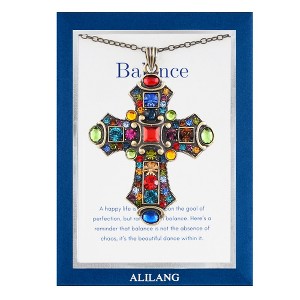 Anna-Kaci Colorful Stained Glass Rhinestone Cross Pendant Necklace Gift Message Card & Envelope Faith Jewelry Gifts - 1 of 4