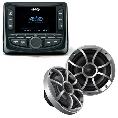 Wet Sounds WS-MC-2 Marine Radio with 1 Pair Wet Sounds OEM Replacement 65ic-S XS-Series Silver Cone 6.5" Coaxial Speakers Pair