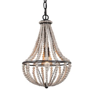 LNC Timeless Beaded Teardrop Chandelier, 1 to 3-Light Distressed Wood and White Beads, Farmhouse Coastal,  10-in, 15.5-in - 1 of 4