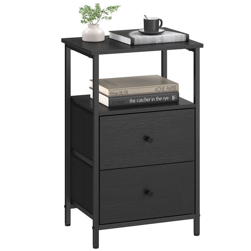 VASAGLE Nightstand, 24-Inch Tall Side Table with 2 Fabric Drawers and Storage Shelf, for Bedroom, 1 of 7