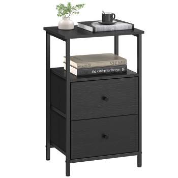 VASAGLE Nightstand, 24-Inch Tall Side Table with 2 Fabric Drawers and Storage Shelf, for Bedroom
