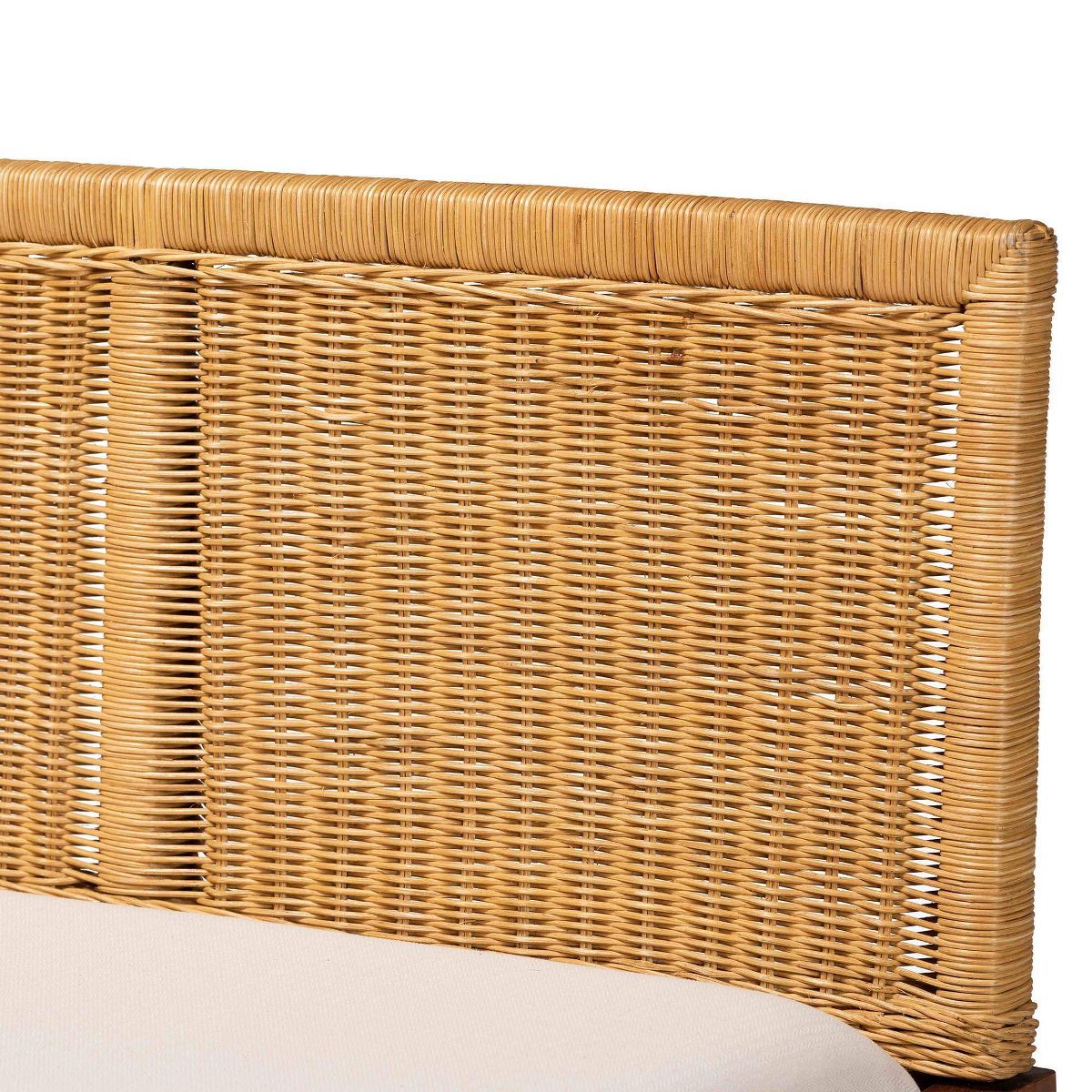 bali & pari 2pc Tabanan Rattan and Acacia Wood Dining Nook Banquette Set Brown/White: Foam Padded, Polyester Upholstery, No Assembly Required - thumbnail 4