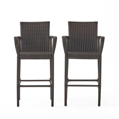 GDFStudio Conquista Outdoor Wicker 30 Inch Barstools (Set of 2), Multibrown