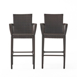 GDFStudio Conquista Outdoor Wicker 30 Inch Barstools (Set of 2), Multibrown - 1 of 4