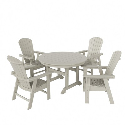 WestinTrends 5 Piece Outdoor Patio Dining Round Table and Shell Back Armchair Set