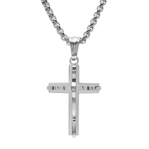 Steeltime 24" Men's stainless steel double cross pendant. Color Option: Silver, Gold - 1 of 2