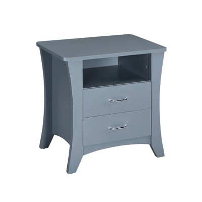 Gray 2-Drawer Wooden Nightstand with Open Shelf