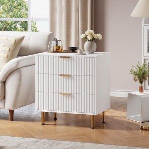 Whizmax Modern 3-Drawer Dresser for Bedroom,Living Room, Fluted Wooden Nightstand with Deep Storage, Wide Top Chest Organizer, Kids Room Side Table - 1 of 4