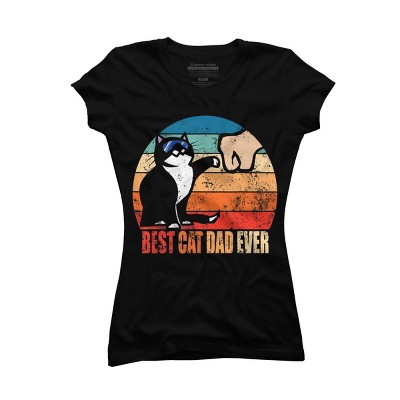 Junior's Design By Humans Retro Best Cat Dad Ever By MiuMiuShop T-Shirt
