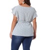 Agnes Orinda Women's Plus Size Crew Neck Floral Tie Waist Ruffle Flare Sleeve Blouses - 4 of 4