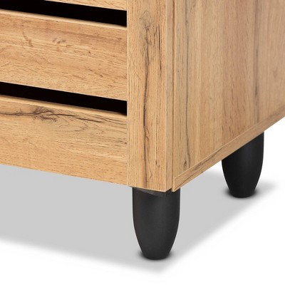 Gisela Oak Brown Wood 3-Door Shoe Storage Cabinet