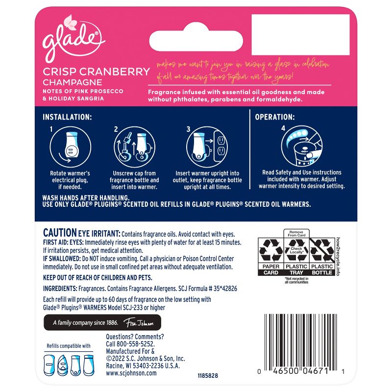 Glade PlugIns Scented Oil Air Freshener - Crisp Cranberry Champagne Refill - 1.34oz/2pk, 4 of 18