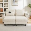 63" Convertible Corduroy Sleeper Loveseat Sofa with USB Ports,Cup Holders,Storage Armrests and Pillows–Maison Boucle - 3 of 4