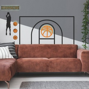 RoomMates XL Basketball Court Giant Peel & Stick Wall Decals with Glow Orange/Black: Vinyl Self-Adhesive Sports Decor - 1 of 4