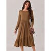 Seta T Women's Fall Long Sleeve Crewneck Pleated Tiered Swing Midi Dress with Pockets - 3 of 4