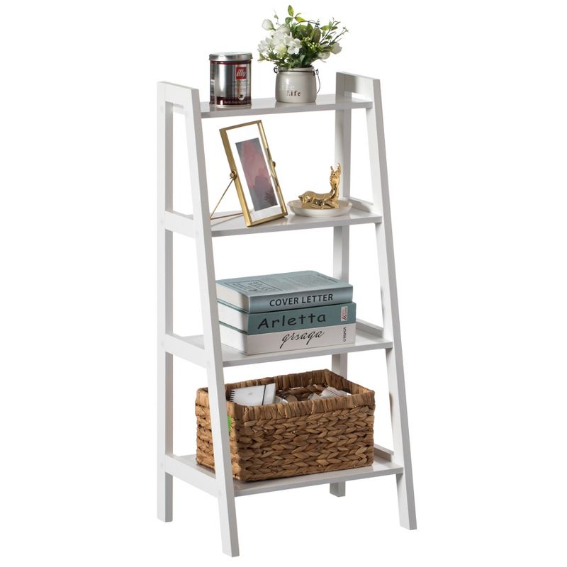 Basicwise Decorative White Wooden Modern 4-Tier Ladder Bookshelf, Flower and Plant Display, 4 of 7