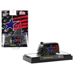 1960 Volkswagen Delivery Van Black with Stars and Stripes Graphics Limited Ed to 4400 pcs 1/64 Diecast Model Car by M2 Machines - 1 of 3