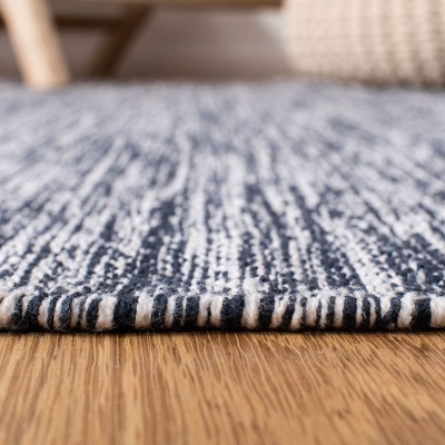 Navy Hand-Woven Cotton Wool Reversible Area Rug 5' x 8'