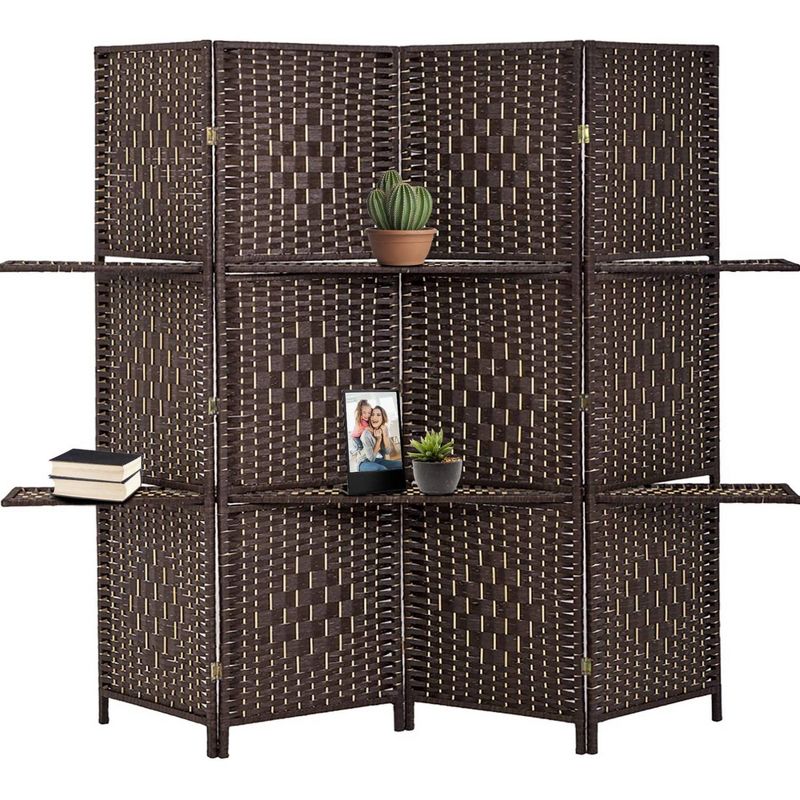 4 Panel Paper Straw Weave Screen with 63" L Shelving - Ore International, 6 of 7