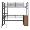 Twin Size Metal Loft Bed with 3 Layers of Shelves and L-shaped Desk, Black - 3 of 4