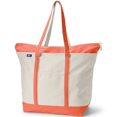 Lands' End Zip Top Long Handle Canvas Tote Bag