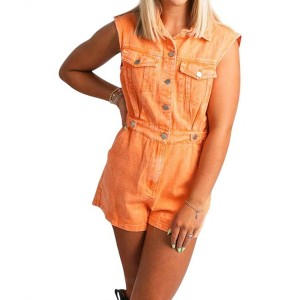 Women's Sleeveless Denim Romper - day + moon - 1 of 4