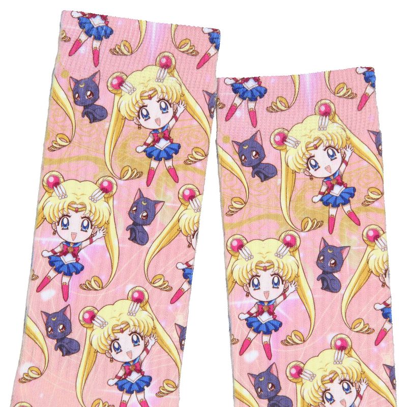 Sailor Moon Crystal Anime Sailor Moon And Artemis Chibi Sublimated Crew Socks Pink, 3 of 5