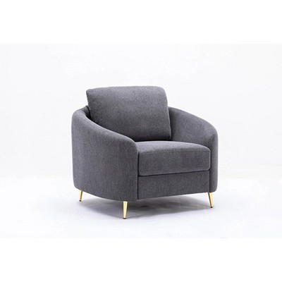 Yuina Gray Leather and Wood Accent Chair with Metal Legs