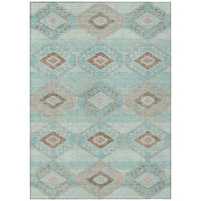 HomeRoots 3' X 5' Teal Blue And Brown Aztec Washable Indoor Outdoor Area Rug