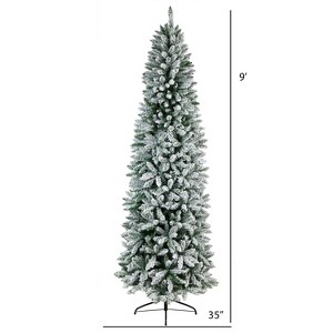 9ft. Slim Flocked Fir Artificial Christmas Tree with 1860 Bendable Branches – Tall Elegant X-Mas Holiday Glow - 1 of 4