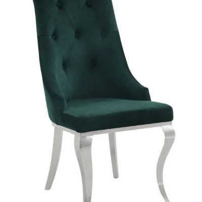 Elegant Vintage Green Fabric & Stainless Steel Upholstered Side Chair