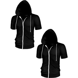 Lars Amadeus Men's Summer Lightweight Zip Up Short Sleeves Hooded Sweatshirt 2 Packs - 1 of 4