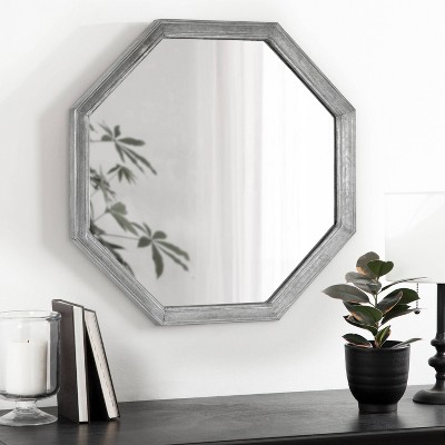 26" Silver Octagon Wall Mirror with Galvanized Metal Frame