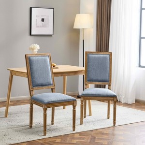 MAYEERTY Set of 4 French Country Dining Chairs, Cane Backrest Upholstered Seat Fluted Legs Rubberwood Frame, Kitchen Dining Room - 1 of 4