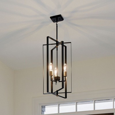 Transitional Matte Black 15" Ceiling Pendant with Glass Accents