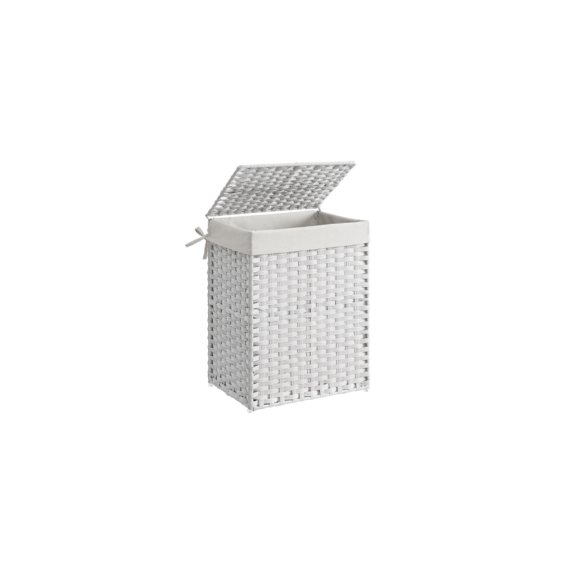SONGMICS 23.8 Gal (90L) Laundry Hamper Laundry Basket with Lid and Handles Wicker hamper White