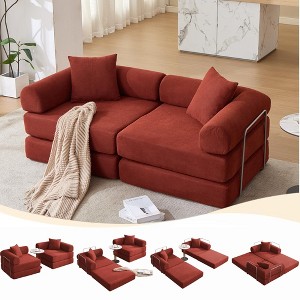 Modular Corduroy Sofa Bed for Apartment with Folding Mattress, Removable Armrests, and No Assembly Required - 1 of 4